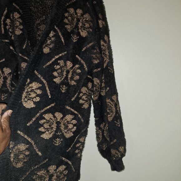 Maeve by Anthropologie floral-like pattern metallic cardigan,open front,fuzzy OS - Picture 10 of 16